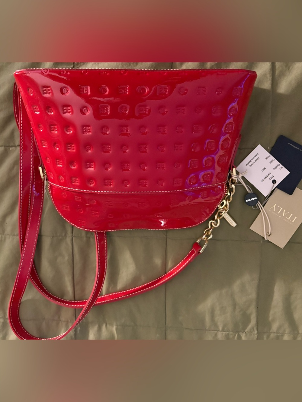 NWT Red Patent Crossbody Bag with Chain Accent